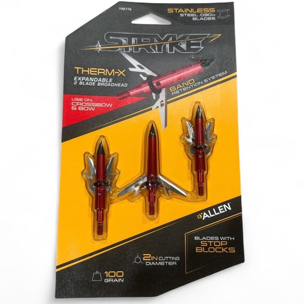 Archery Deer  Stryke Therm-X 100 Grain Expandable 2 Blade 2" Cut Bow Broadheads
